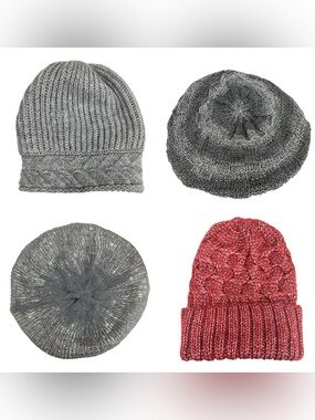 Women’s Knit Hat Bundle Lot of 4 Beanies & Slouch Hats Winter Accessories